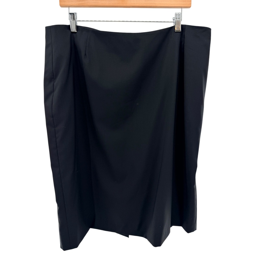 Hugo Boss Marzotto Black Virgin Wool Pencil Skirt Size 14 Natural Stretch Office